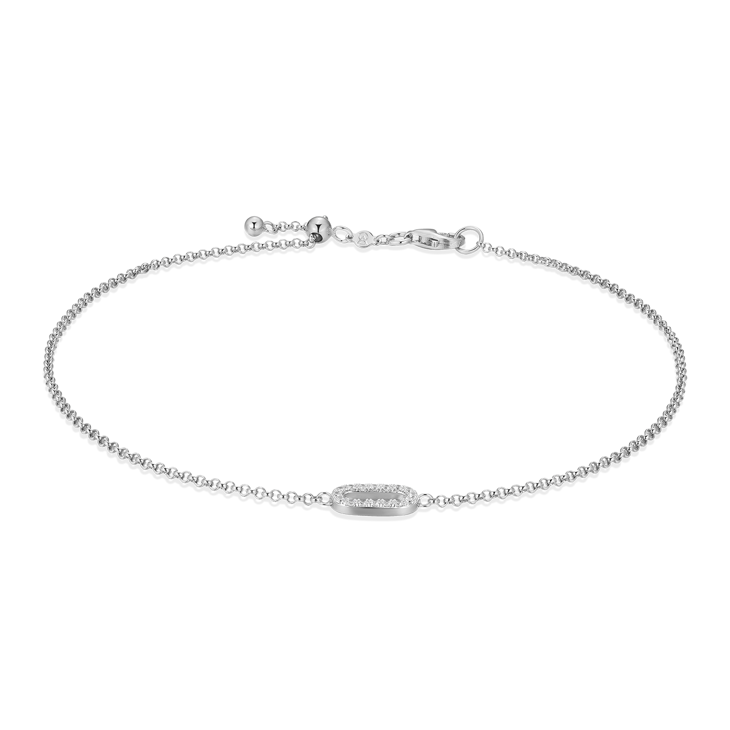 Mini Paperclip Pendant Lab-Created Diamond Bolo Anklet in Rhodium-Plated Sterling Silver | M by Monte Luna