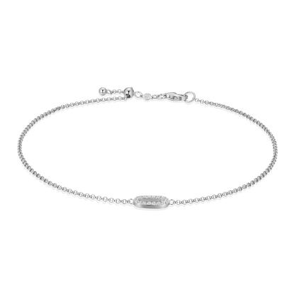 Mini Paperclip Pendant Lab-Created Diamond Bolo Anklet in Rhodium-Plated Sterling Silver | M by Monte Luna