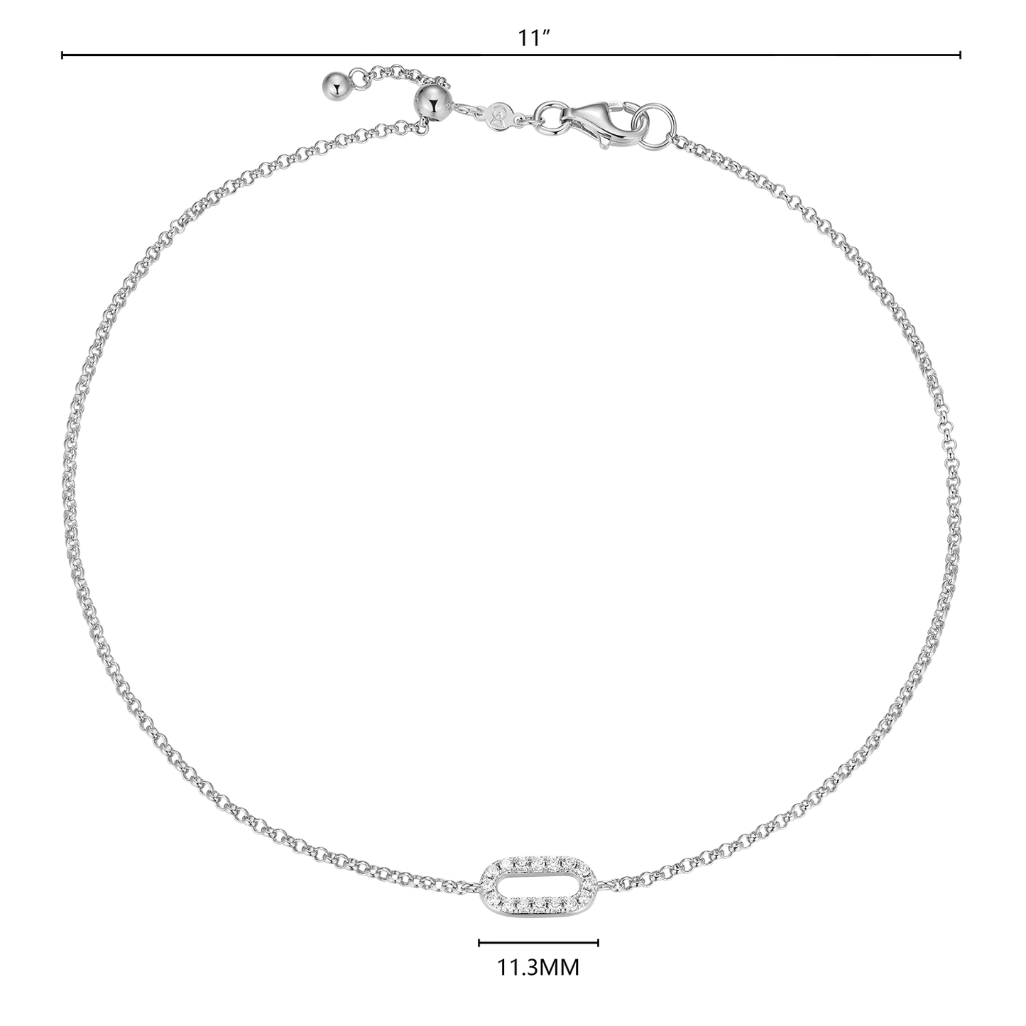 Mini Paperclip Pendant Lab-Created Diamond Bolo Anklet in Rhodium-Plated Sterling Silver | M by Monte Luna