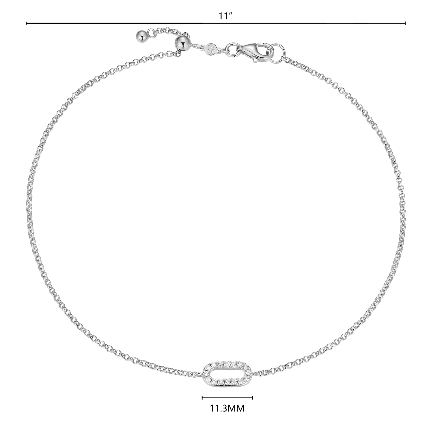 Mini Paperclip Pendant Lab-Created Diamond Bolo Anklet in Rhodium-Plated Sterling Silver | M by Monte Luna