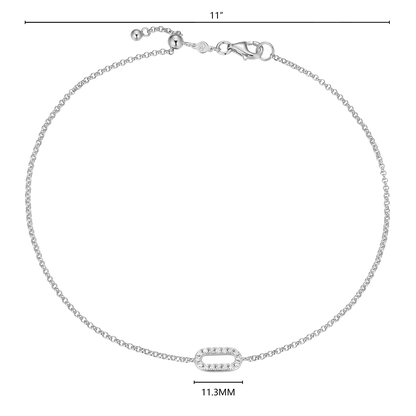 Mini Paperclip Pendant Lab-Created Diamond Bolo Anklet in Rhodium-Plated Sterling Silver | M by Monte Luna