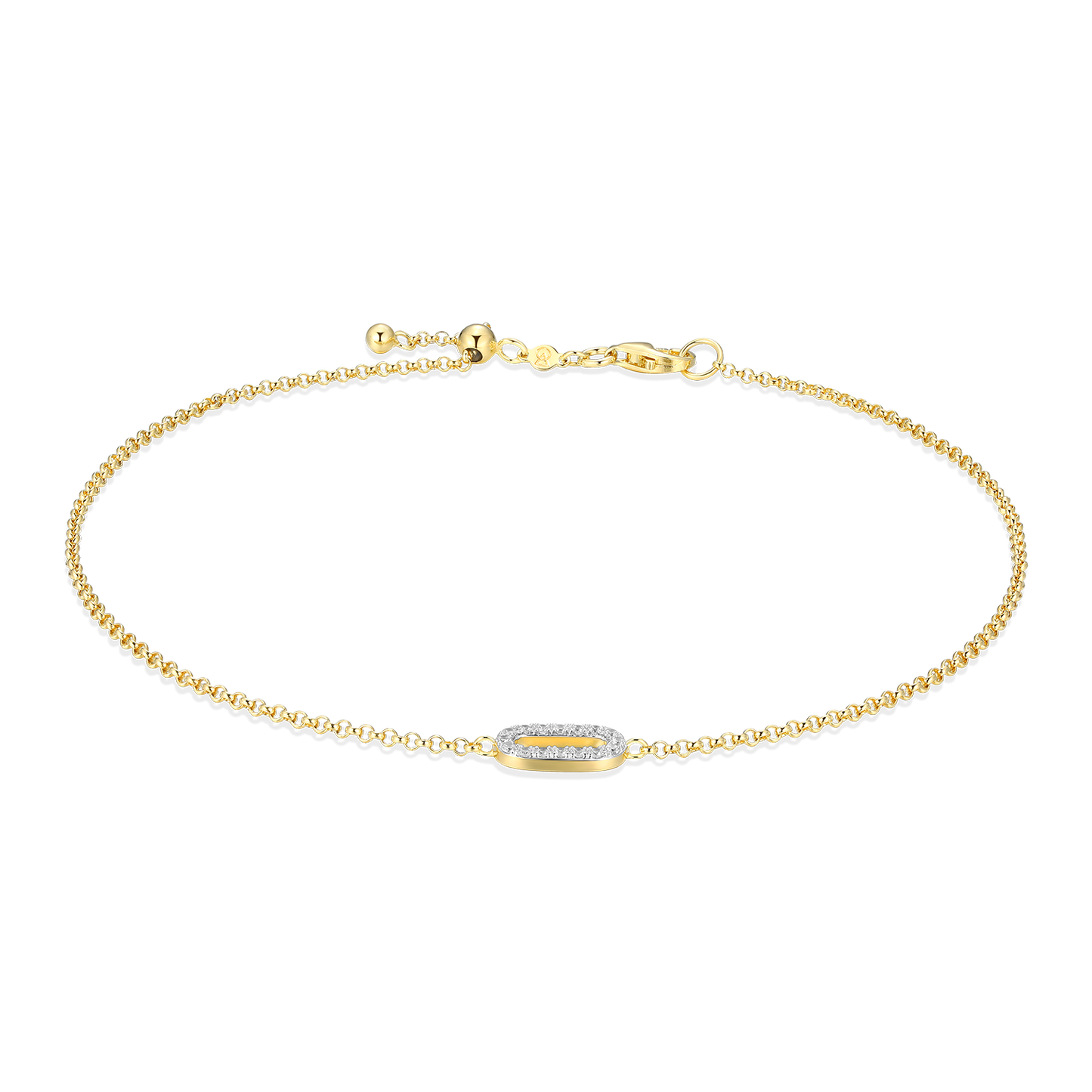 Mini Paperclip Pendant Lab-Created Diamond Bolo Anklet in 14K Yellow Gold-Plated Sterling Silver | M by Monte Luna