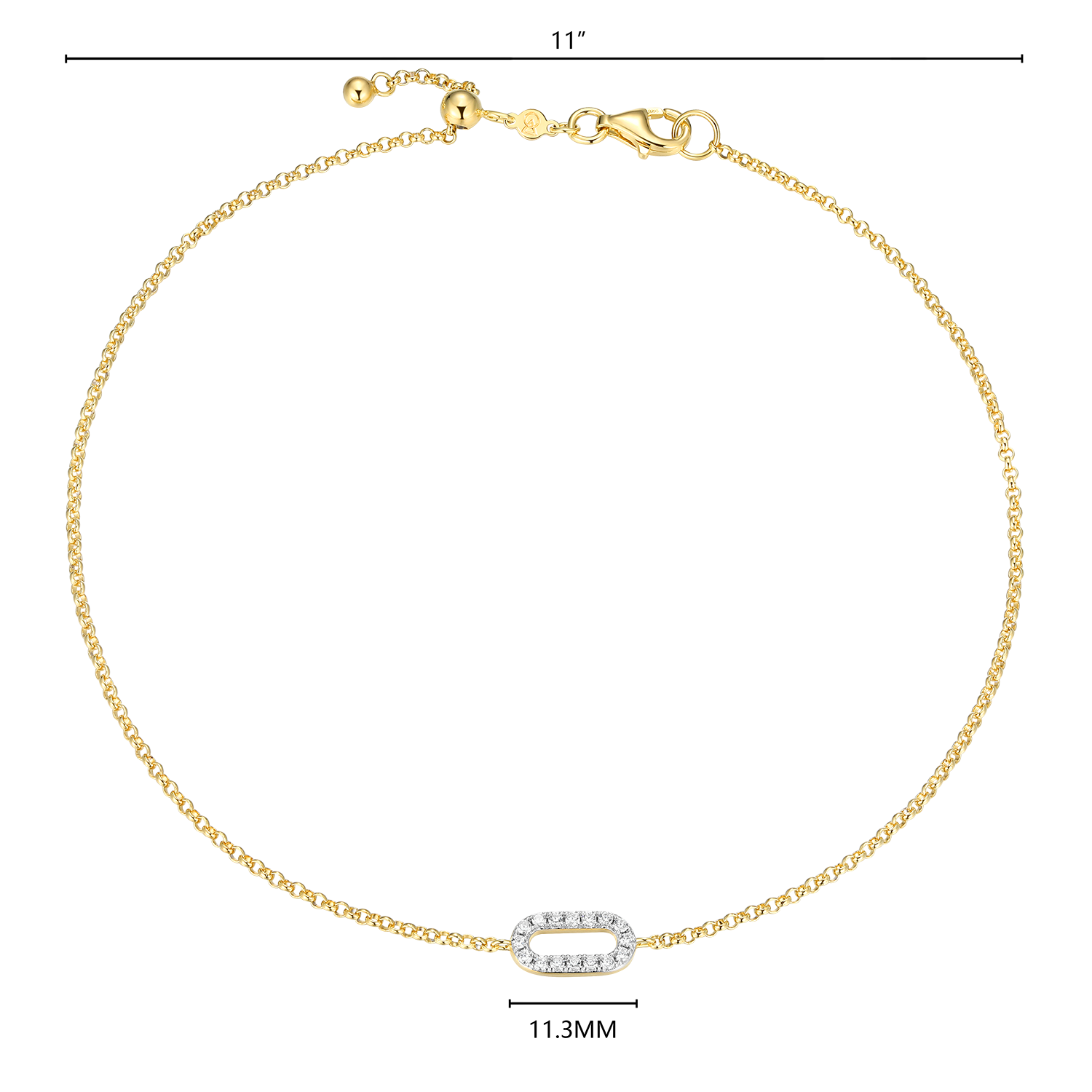 Mini Paperclip Pendant Lab-Created Diamond Bolo Anklet in 14K Yellow Gold-Plated Sterling Silver | M by Monte Luna