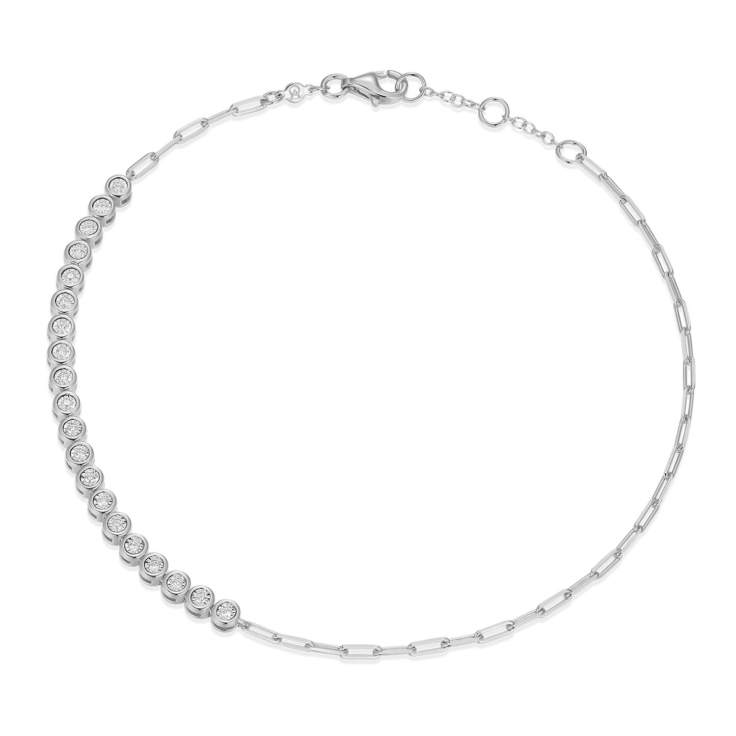 Mini Paperclip Chain & Bezel-Set Lab-Created Diamond Anklet in Rhodium-Plated Sterling Silver | M by Monte Luna