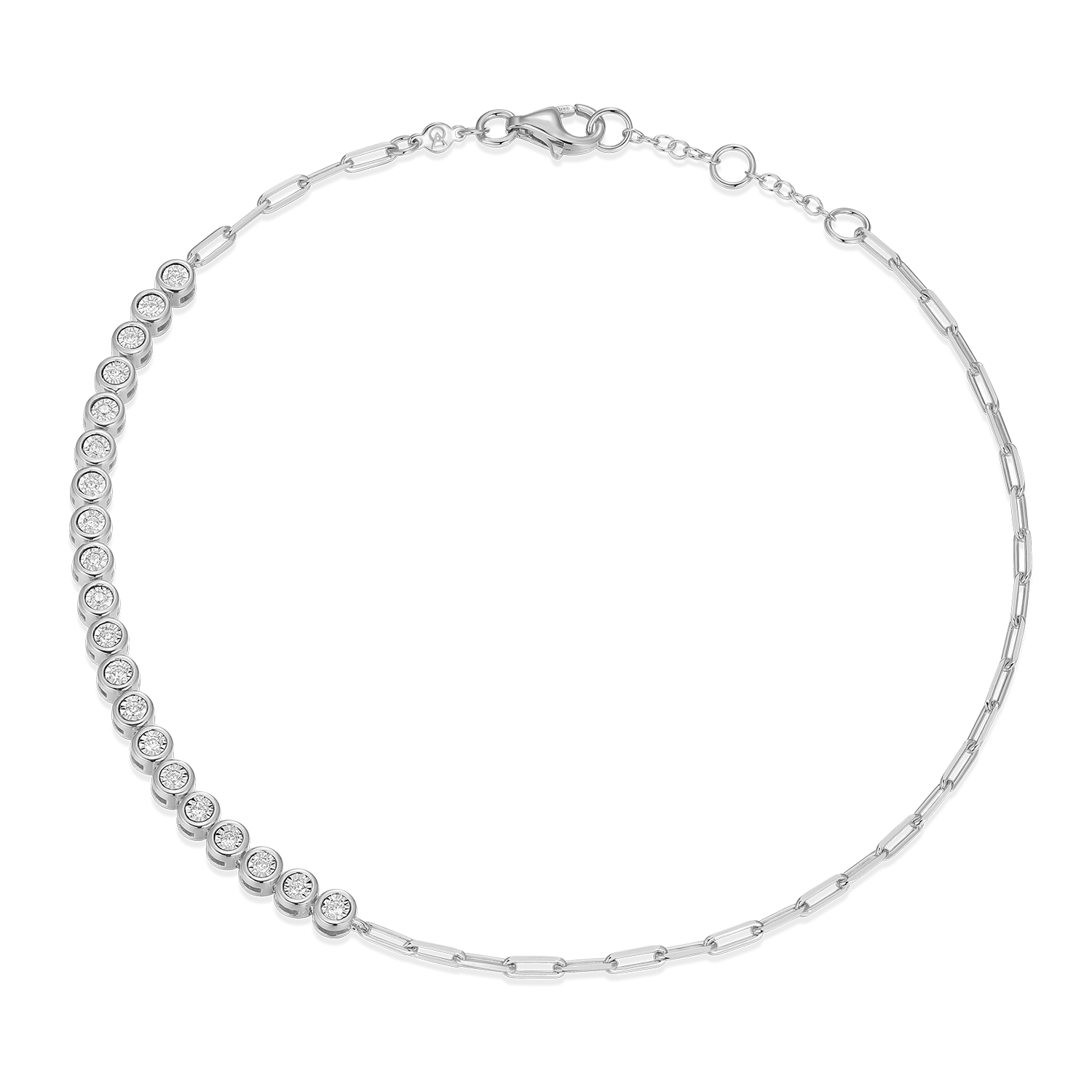 Mini Paperclip Chain & Bezel-Set Lab-Created Diamond Anklet in Rhodium-Plated Sterling Silver | M by Monte Luna