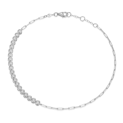 Mini Paperclip Chain & Bezel-Set Lab-Created Diamond Anklet in Rhodium-Plated Sterling Silver | M by Monte Luna