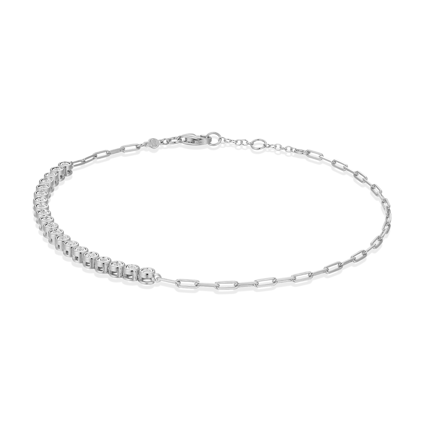 Mini Paperclip Chain & Bezel-Set Lab-Created Diamond Anklet in Rhodium-Plated Sterling Silver | M by Monte Luna