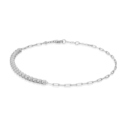 Mini Paperclip Chain & Bezel-Set Lab-Created Diamond Anklet in Rhodium-Plated Sterling Silver | M by Monte Luna