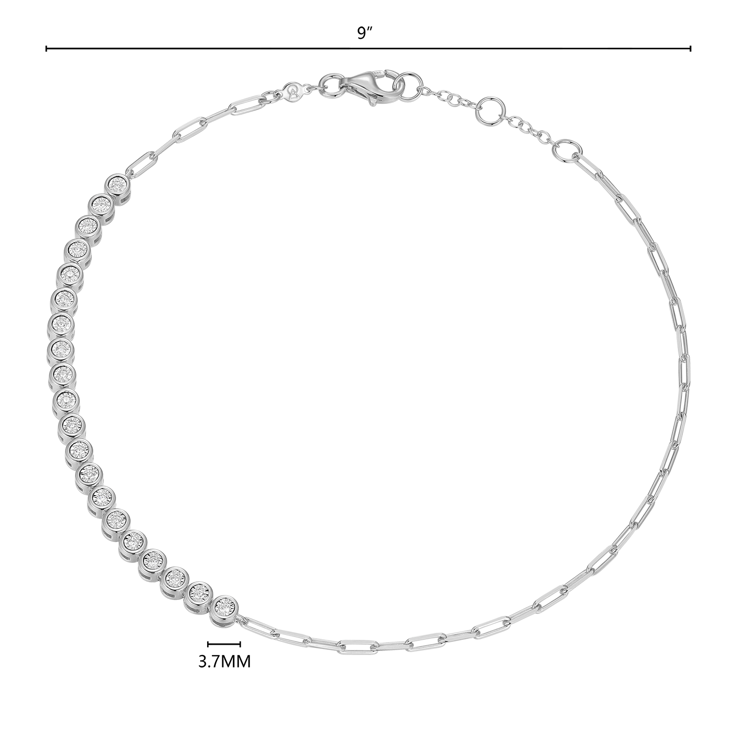 Mini Paperclip Chain & Bezel-Set Lab-Created Diamond Anklet in Rhodium-Plated Sterling Silver | M by Monte Luna