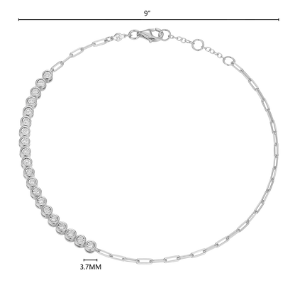 Mini Paperclip Chain & Bezel-Set Lab-Created Diamond Anklet in Rhodium-Plated Sterling Silver | M by Monte Luna