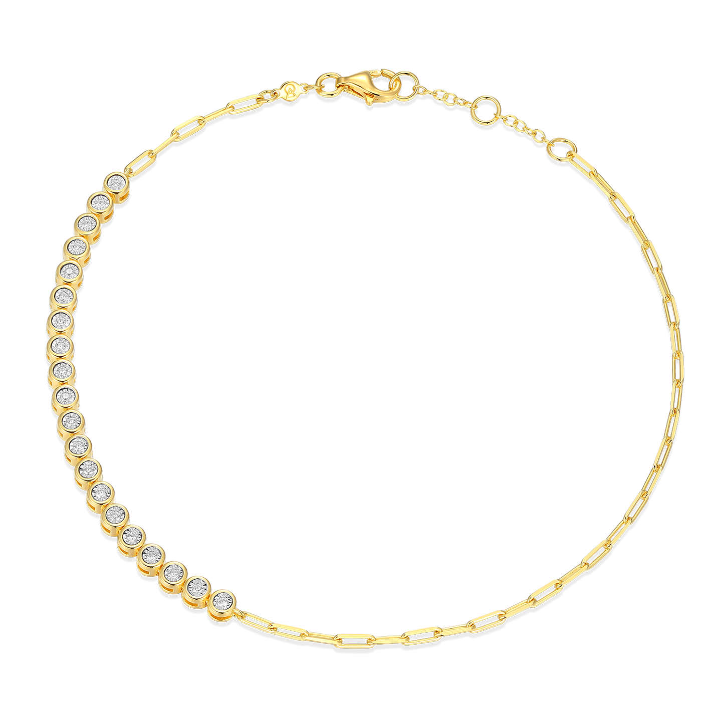 Mini Paperclip Chain & Bezel-Set Lab-Created Diamond Anklet in 14K Yellow Gold-Plated Sterling Silver | M by Monte Luna