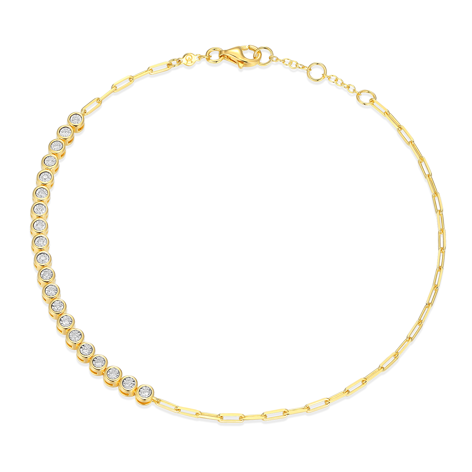Mini Paperclip Chain & Bezel-Set Lab-Created Diamond Anklet in 14K Yellow Gold-Plated Sterling Silver | M by Monte Luna