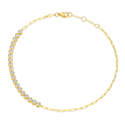 Mini Paperclip Chain & Bezel-Set Lab-Created Diamond Anklet in 14K Yellow Gold-Plated Sterling Silver | M by Monte Luna