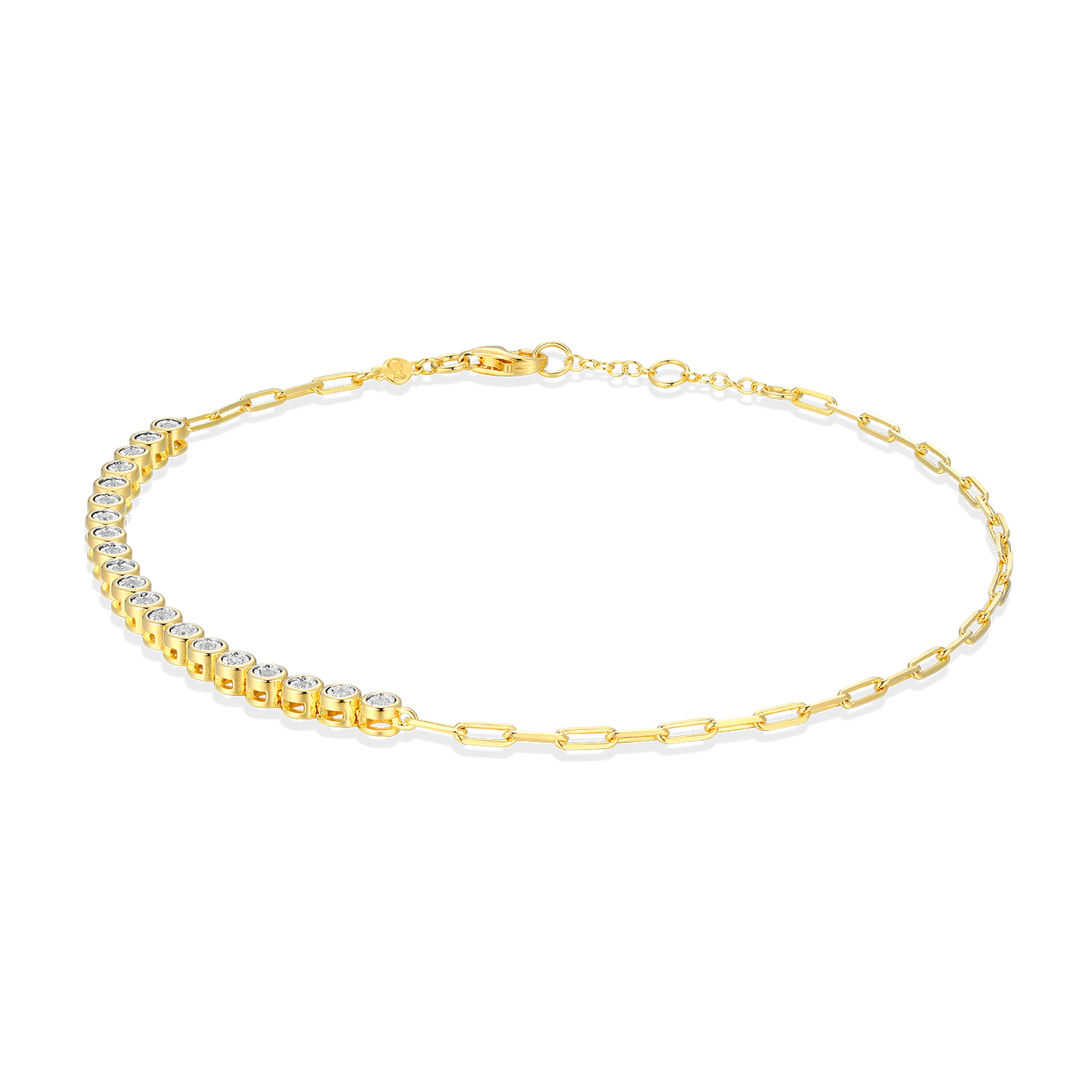 Mini Paperclip Chain & Bezel-Set Lab-Created Diamond Anklet in 14K Yellow Gold-Plated Sterling Silver | M by Monte Luna