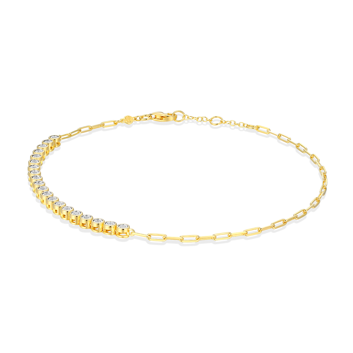 Mini Paperclip Chain & Bezel-Set Lab-Created Diamond Anklet in 14K Yellow Gold-Plated Sterling Silver | M by Monte Luna