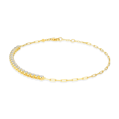 Mini Paperclip Chain & Bezel-Set Lab-Created Diamond Anklet in 14K Yellow Gold-Plated Sterling Silver | M by Monte Luna