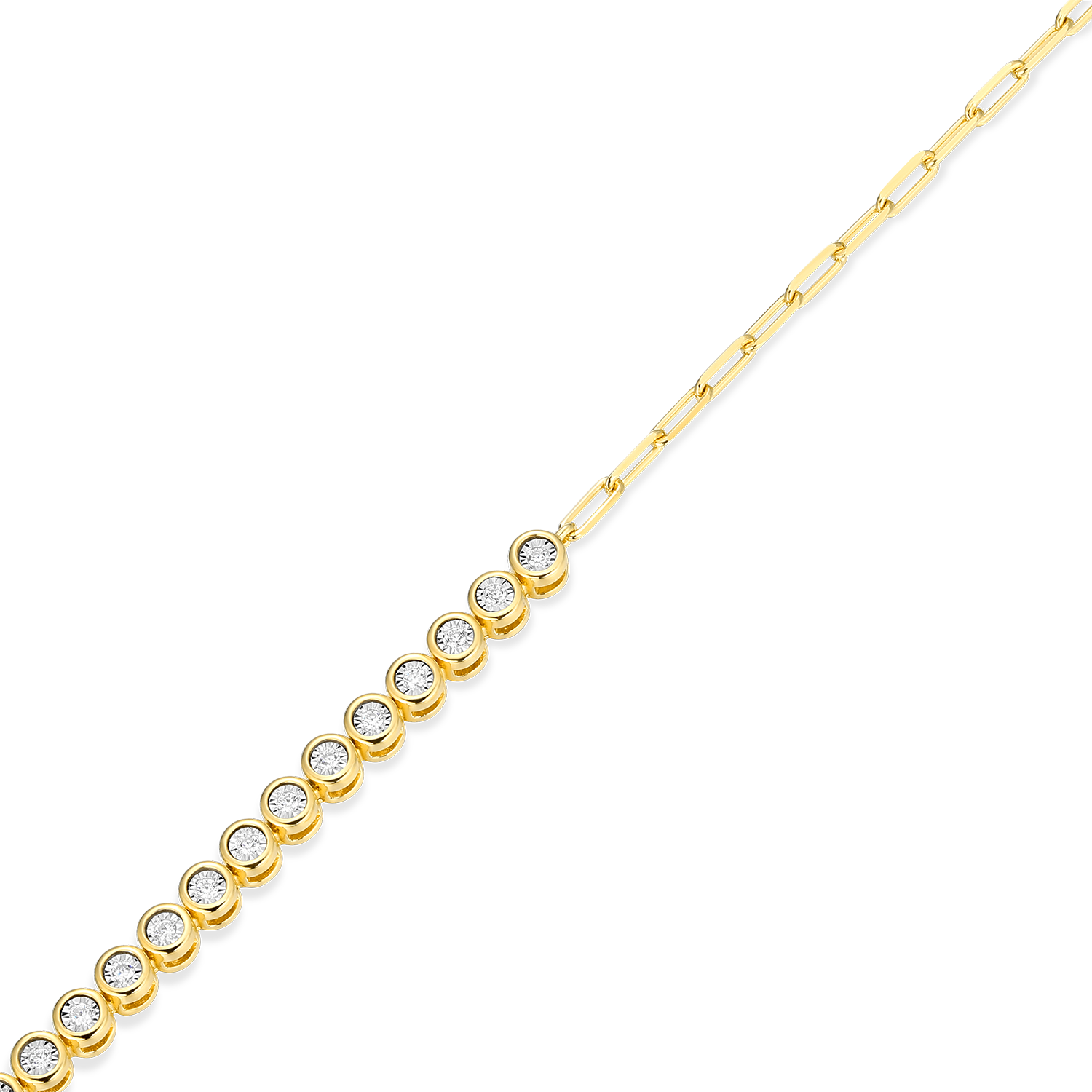 Mini Paperclip Chain & Bezel-Set Lab-Created Diamond Anklet in 14K Yellow Gold-Plated Sterling Silver | M by Monte Luna