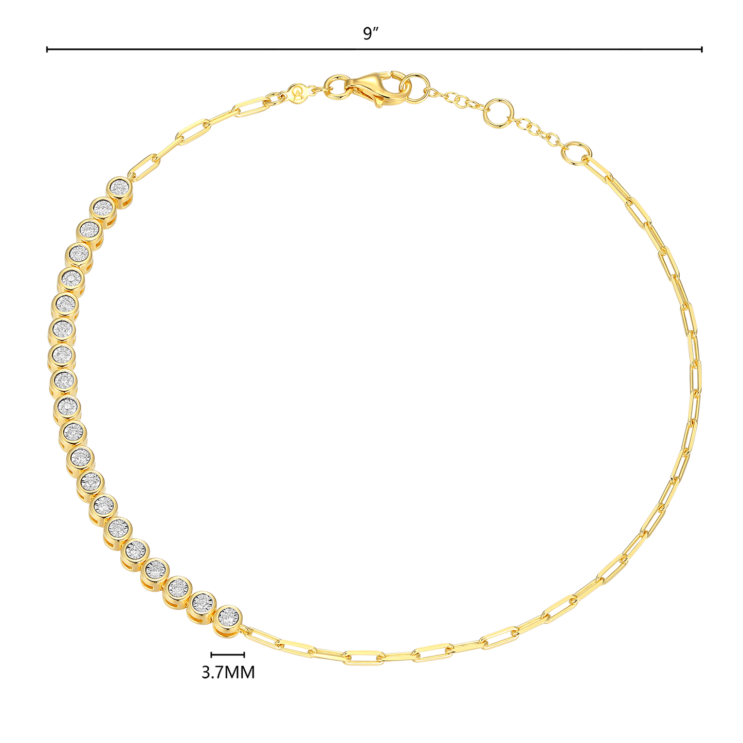 Mini Paperclip Chain & Bezel-Set Lab-Created Diamond Anklet in 14K Yellow Gold-Plated Sterling Silver | M by Monte Luna