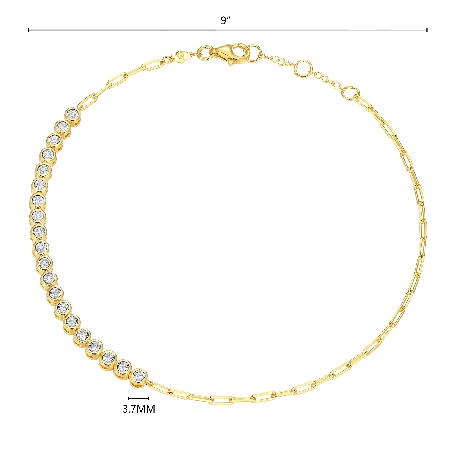 Mini Paperclip Chain & Bezel-Set Lab-Created Diamond Anklet in 14K Yellow Gold-Plated Sterling Silver | M by Monte Luna