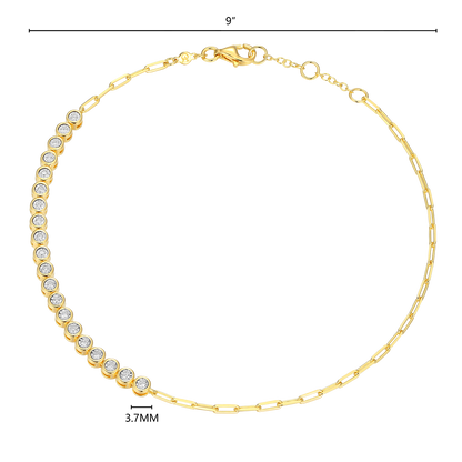 Mini Paperclip Chain & Bezel-Set Lab-Created Diamond Anklet in 14K Yellow Gold-Plated Sterling Silver | M by Monte Luna
