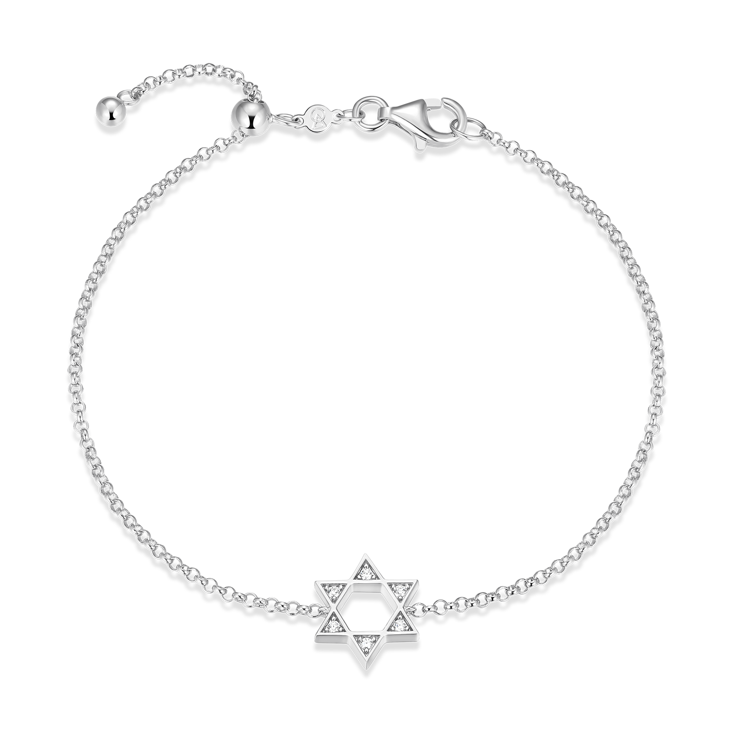 Star of David Lab-Created Diamond Bolo Bracelet in Rhodium-Plated Sterling Silver | M by Monte Luna