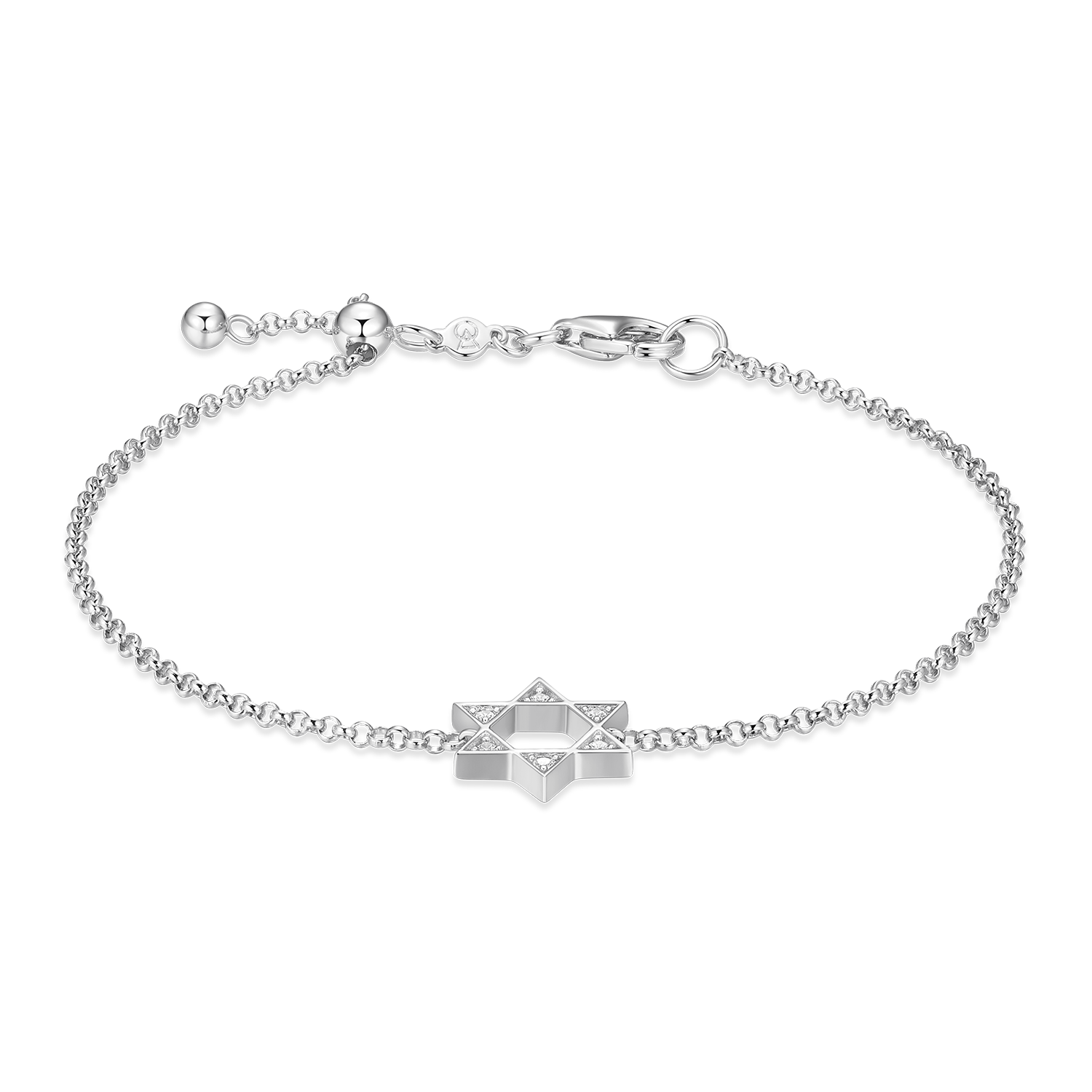 Star of David Lab-Created Diamond Bolo Bracelet in Rhodium-Plated Sterling Silver | M by Monte Luna