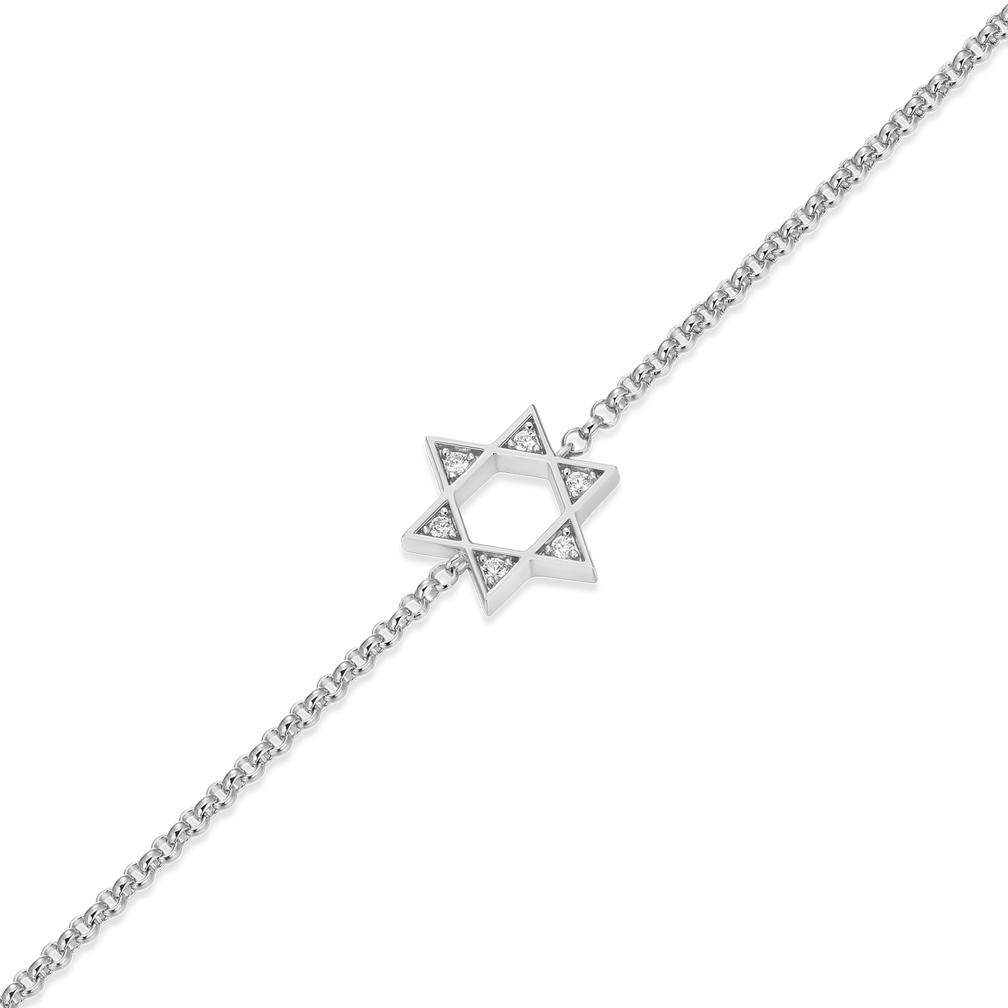 Star of David Lab-Created Diamond Bolo Bracelet in Rhodium-Plated Sterling Silver | M by Monte Luna