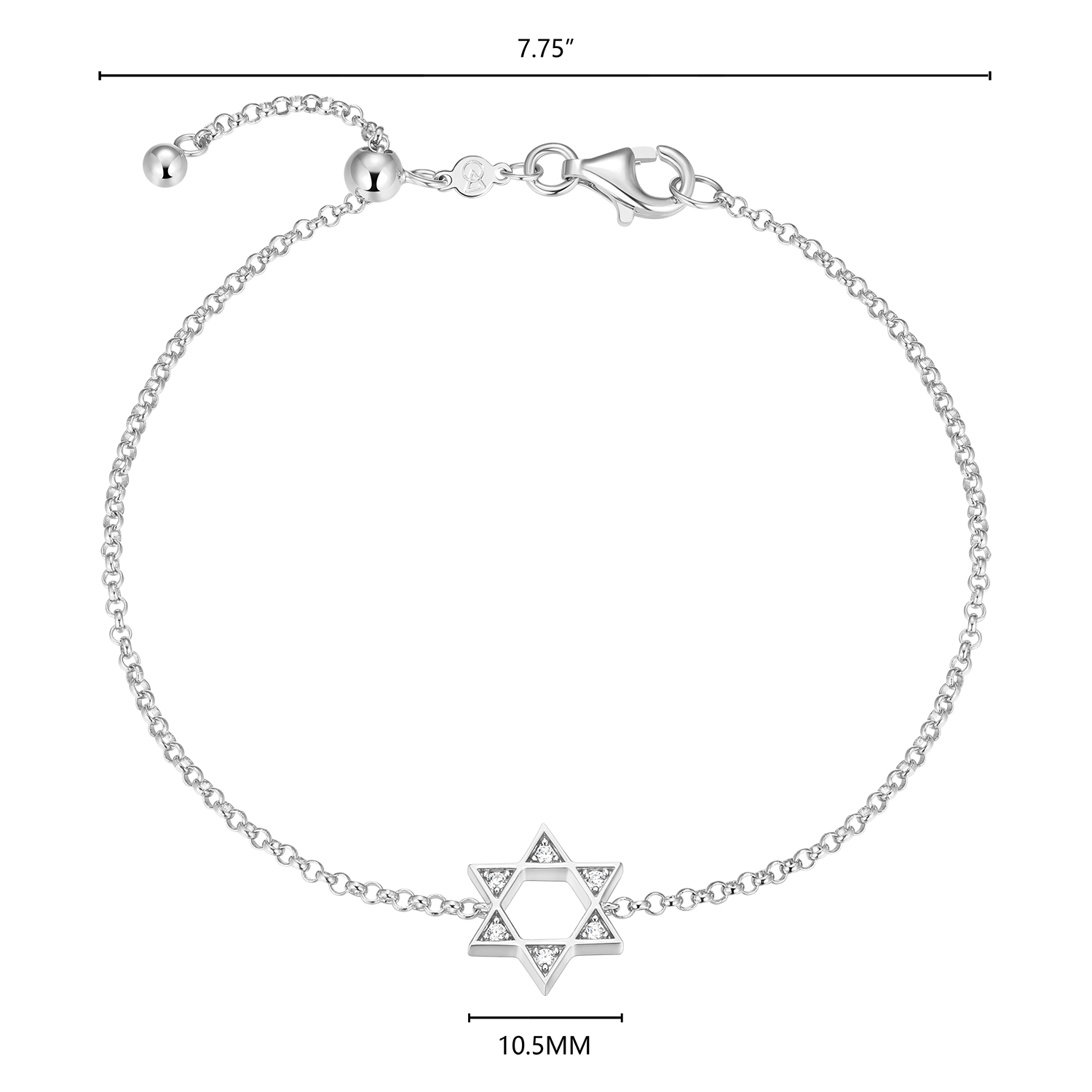 Star of David Lab-Created Diamond Bolo Bracelet in Rhodium-Plated Sterling Silver | M by Monte Luna