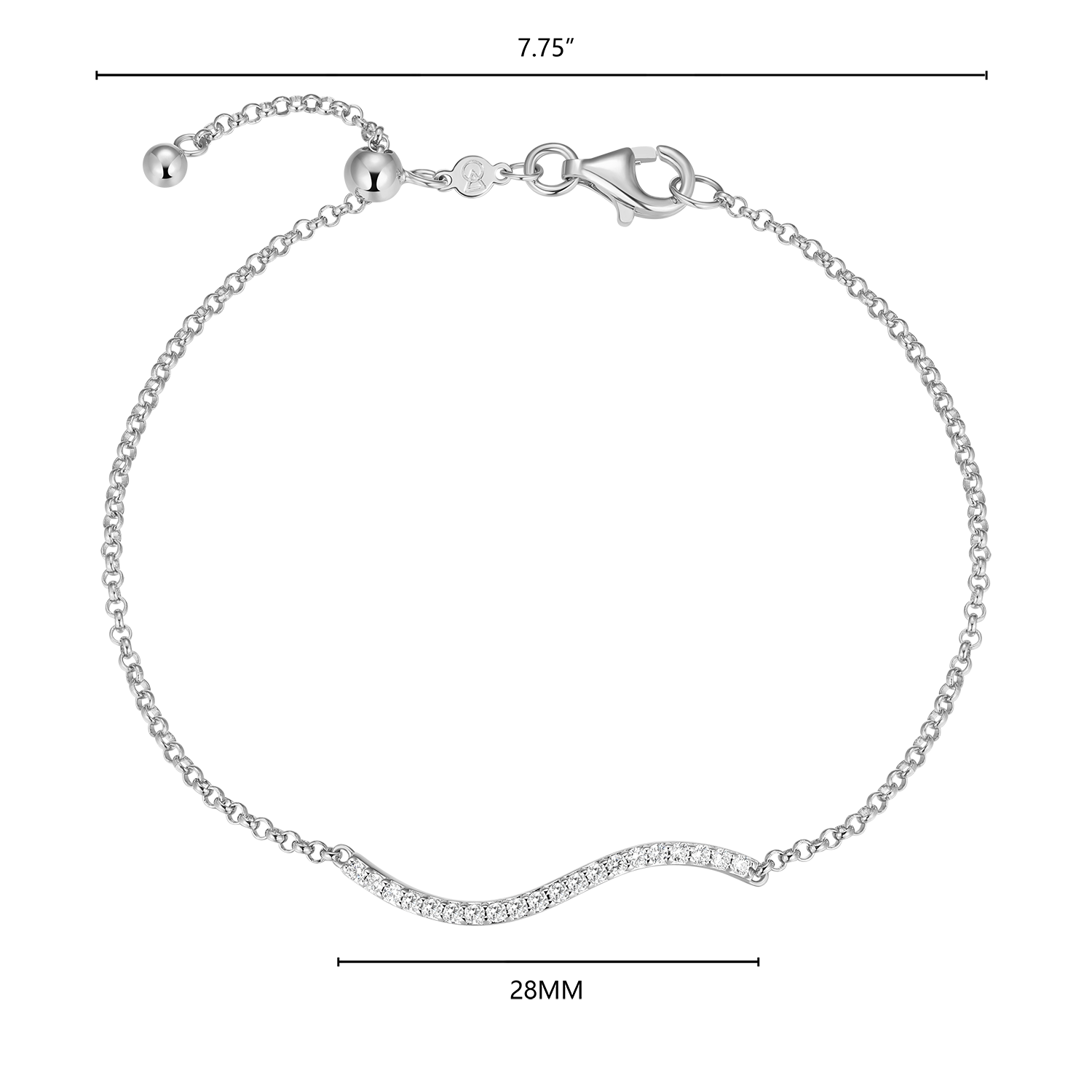 Wavy Bar Lab-Created Diamond Bolo Bracelet in Rhodium-Plated Sterling Silver | M by Monte Luna