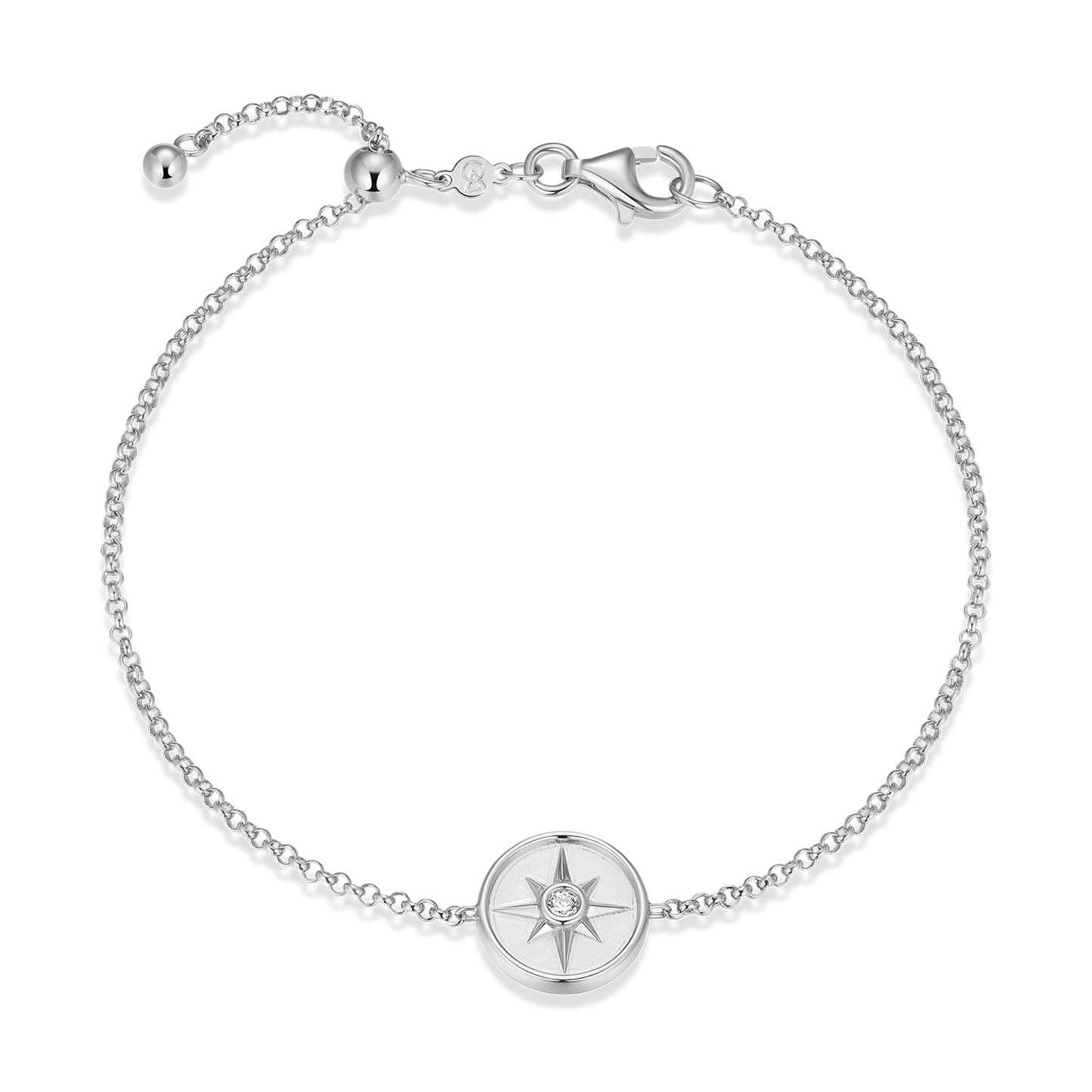 North Star Medallion Lab-Created Diamond Bolo Bracelet in Rhodium-Plated Sterling Silver | M by Monte Luna