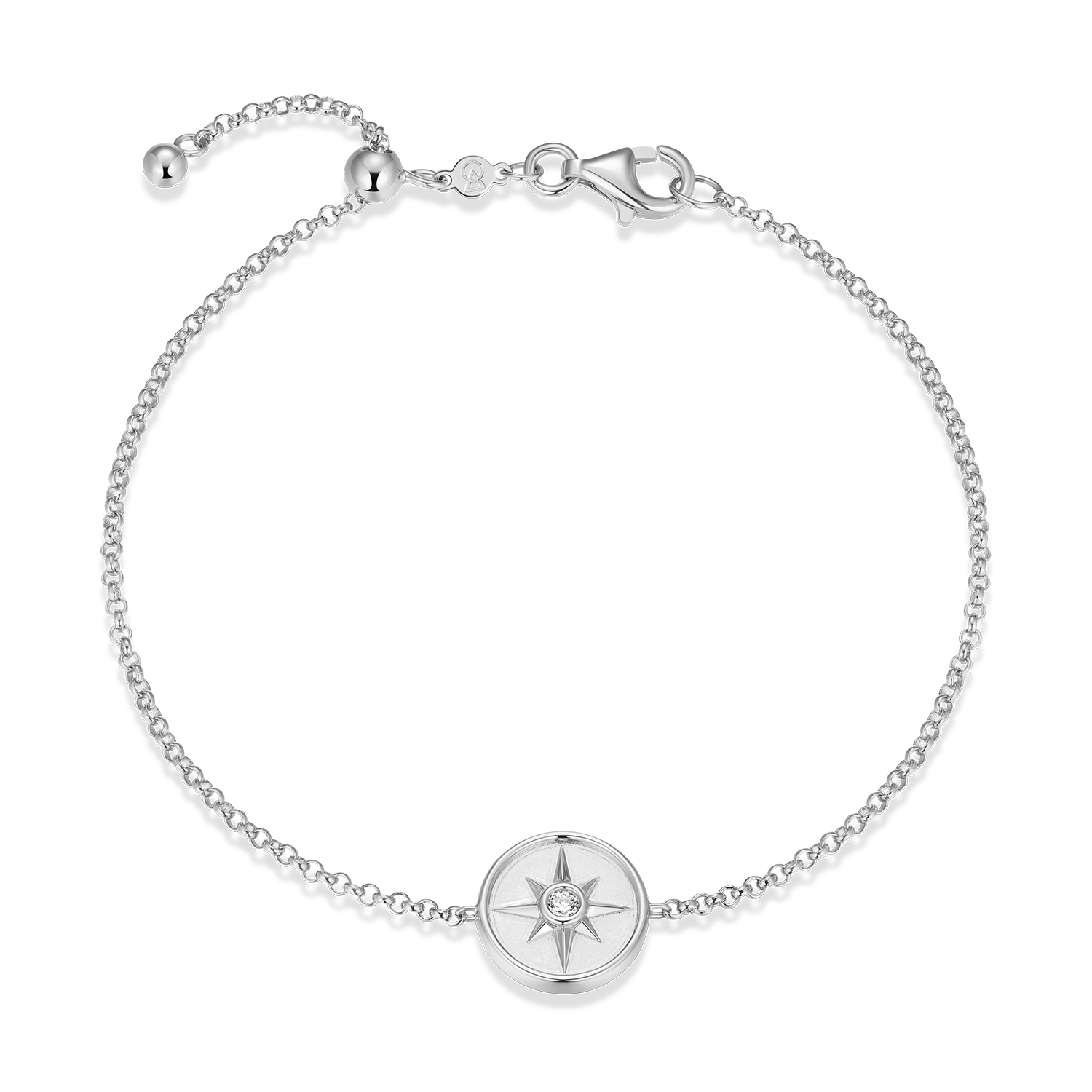 North Star Medallion Lab-Created Diamond Bolo Bracelet in Rhodium-Plated Sterling Silver | M by Monte Luna