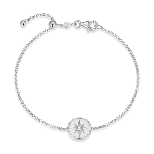 North Star Medallion Lab-Created Diamond Bolo Bracelet in Rhodium-Plated Sterling Silver | M by Monte Luna