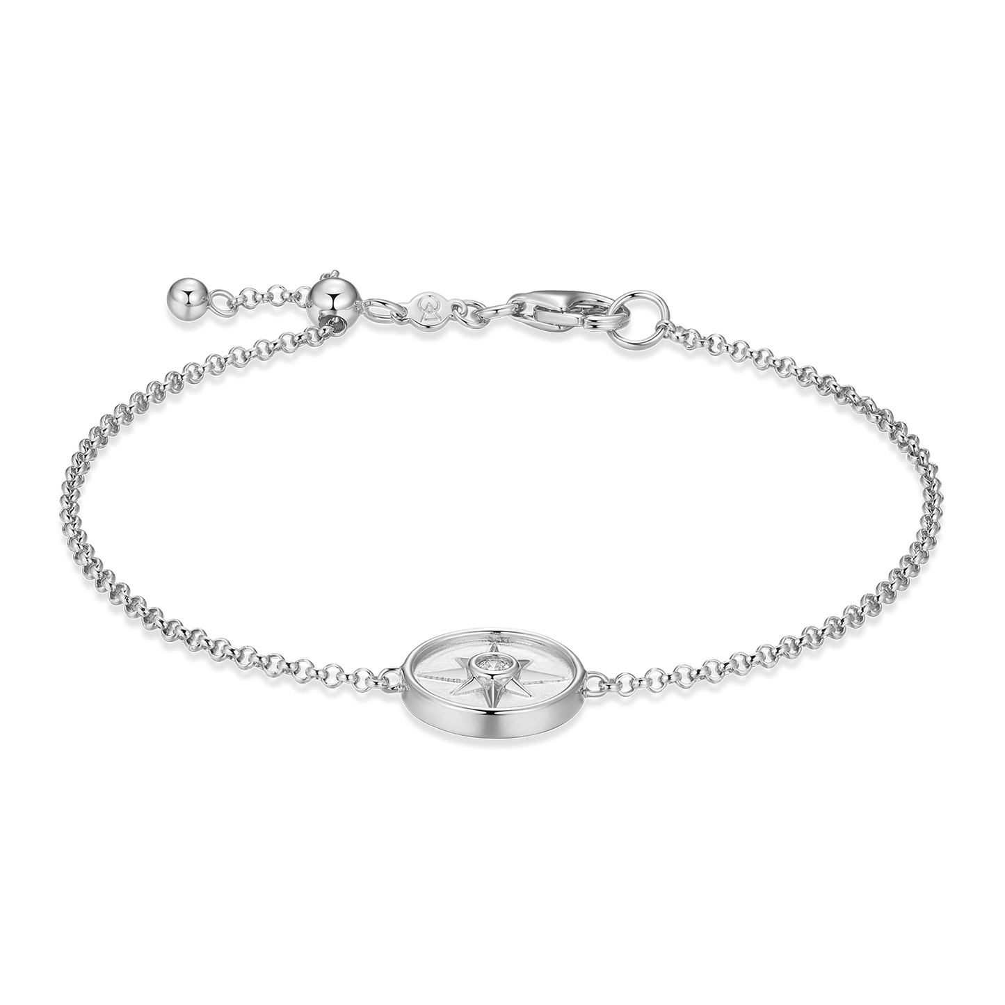 North Star Medallion Lab-Created Diamond Bolo Bracelet in Rhodium-Plated Sterling Silver | M by Monte Luna