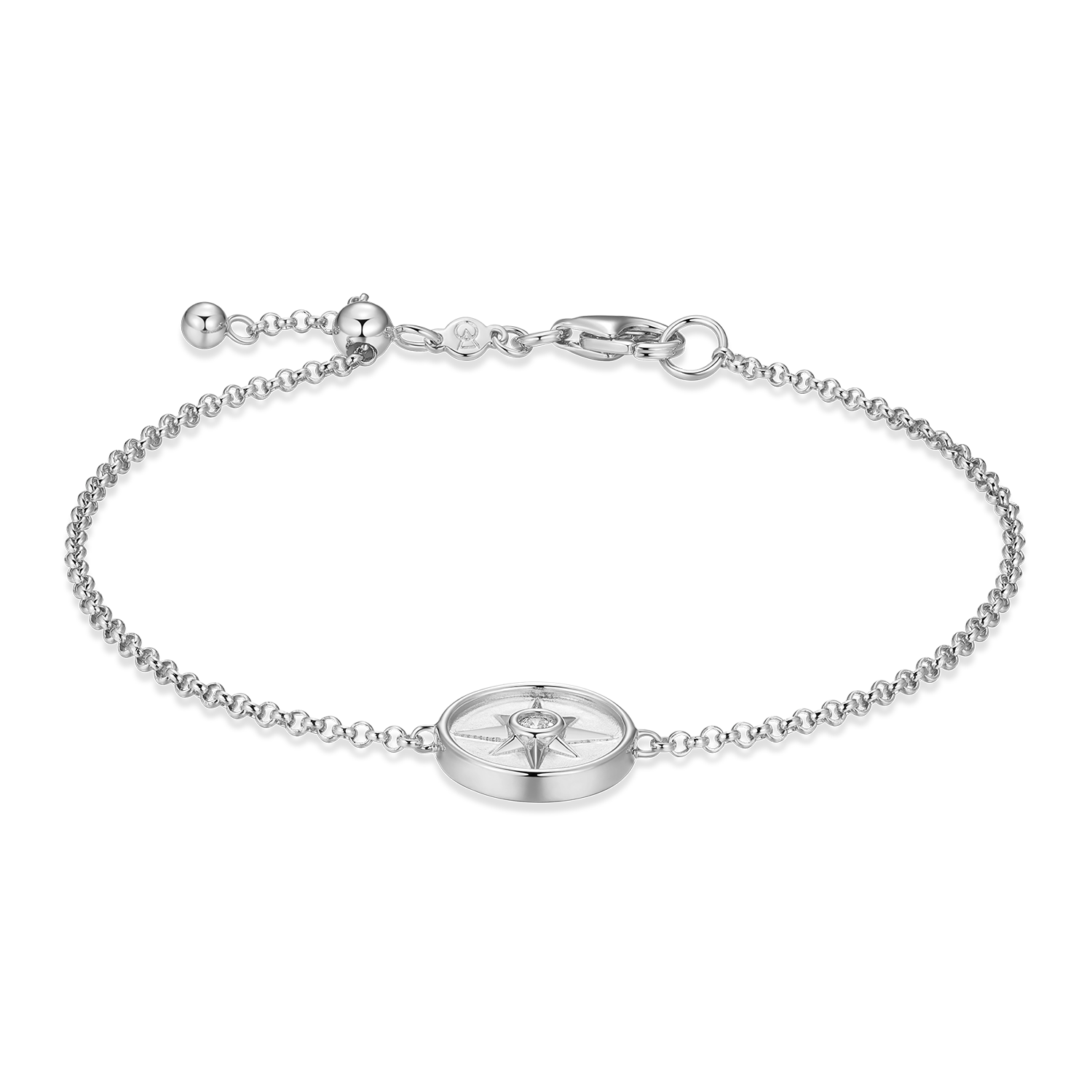 North Star Medallion Lab-Created Diamond Bolo Bracelet in Rhodium-Plated Sterling Silver | M by Monte Luna