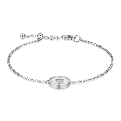 North Star Medallion Lab-Created Diamond Bolo Bracelet in Rhodium-Plated Sterling Silver | M by Monte Luna