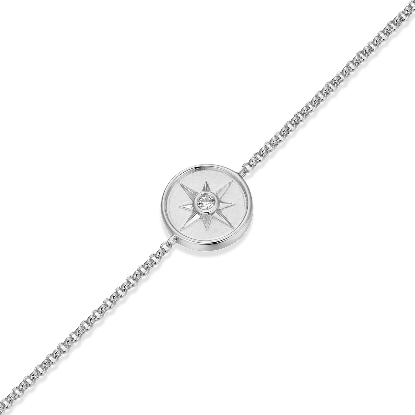North Star Medallion Lab-Created Diamond Bolo Bracelet in Rhodium-Plated Sterling Silver | M by Monte Luna