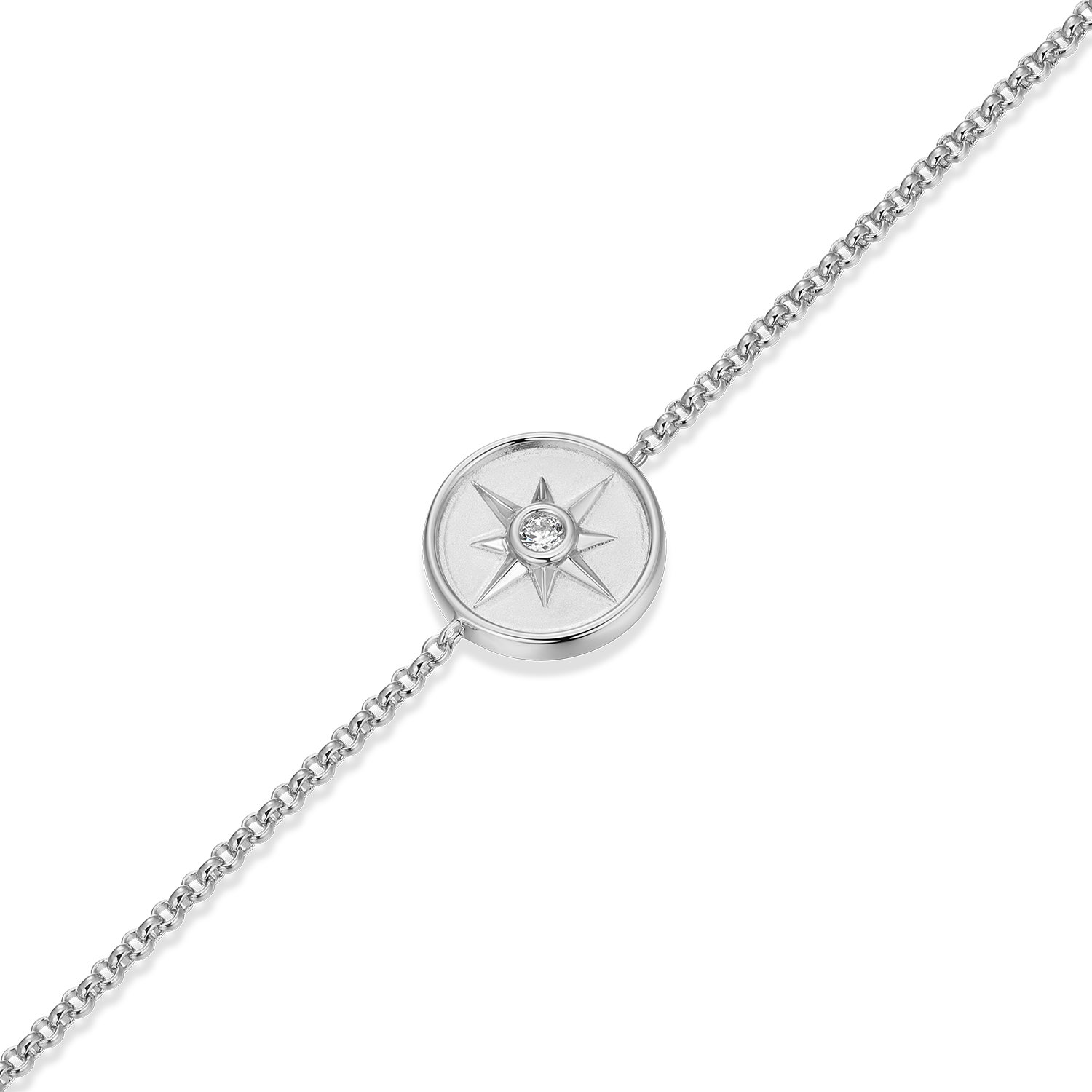 North Star Medallion Lab-Created Diamond Bolo Bracelet in Rhodium-Plated Sterling Silver | M by Monte Luna