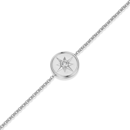 North Star Medallion Lab-Created Diamond Bolo Bracelet in Rhodium-Plated Sterling Silver | M by Monte Luna