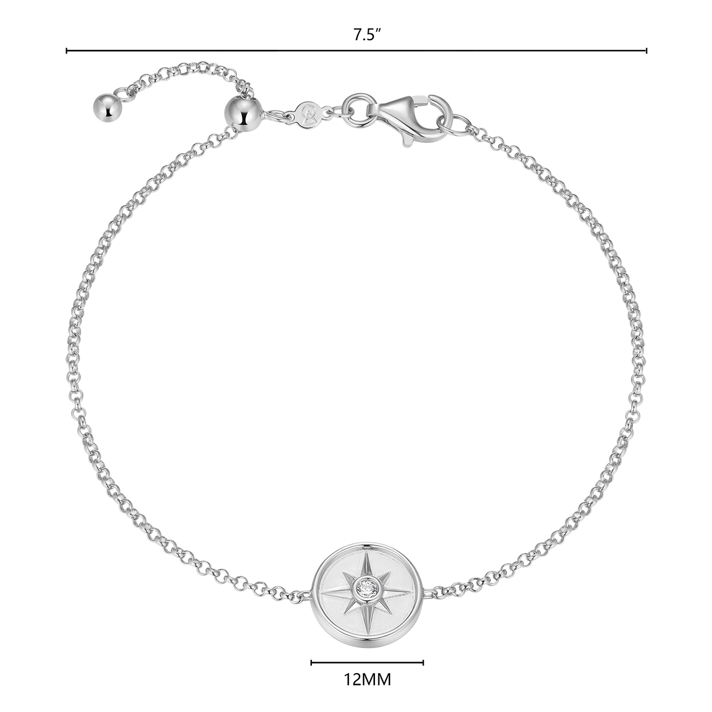 North Star Medallion Lab-Created Diamond Bolo Bracelet in Rhodium-Plated Sterling Silver | M by Monte Luna