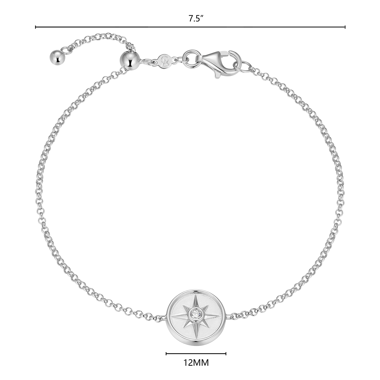 North Star Medallion Lab-Created Diamond Bolo Bracelet in Rhodium-Plated Sterling Silver | M by Monte Luna