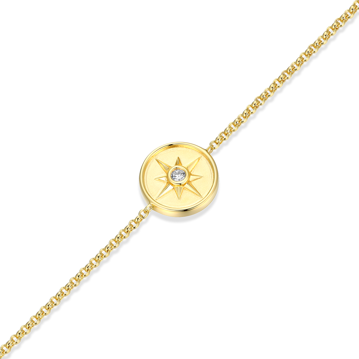 North Star Medallion Lab-Created Diamond Bolo Bracelet in 14K Yellow Gold-Plated Sterling Silver | M by Monte Luna