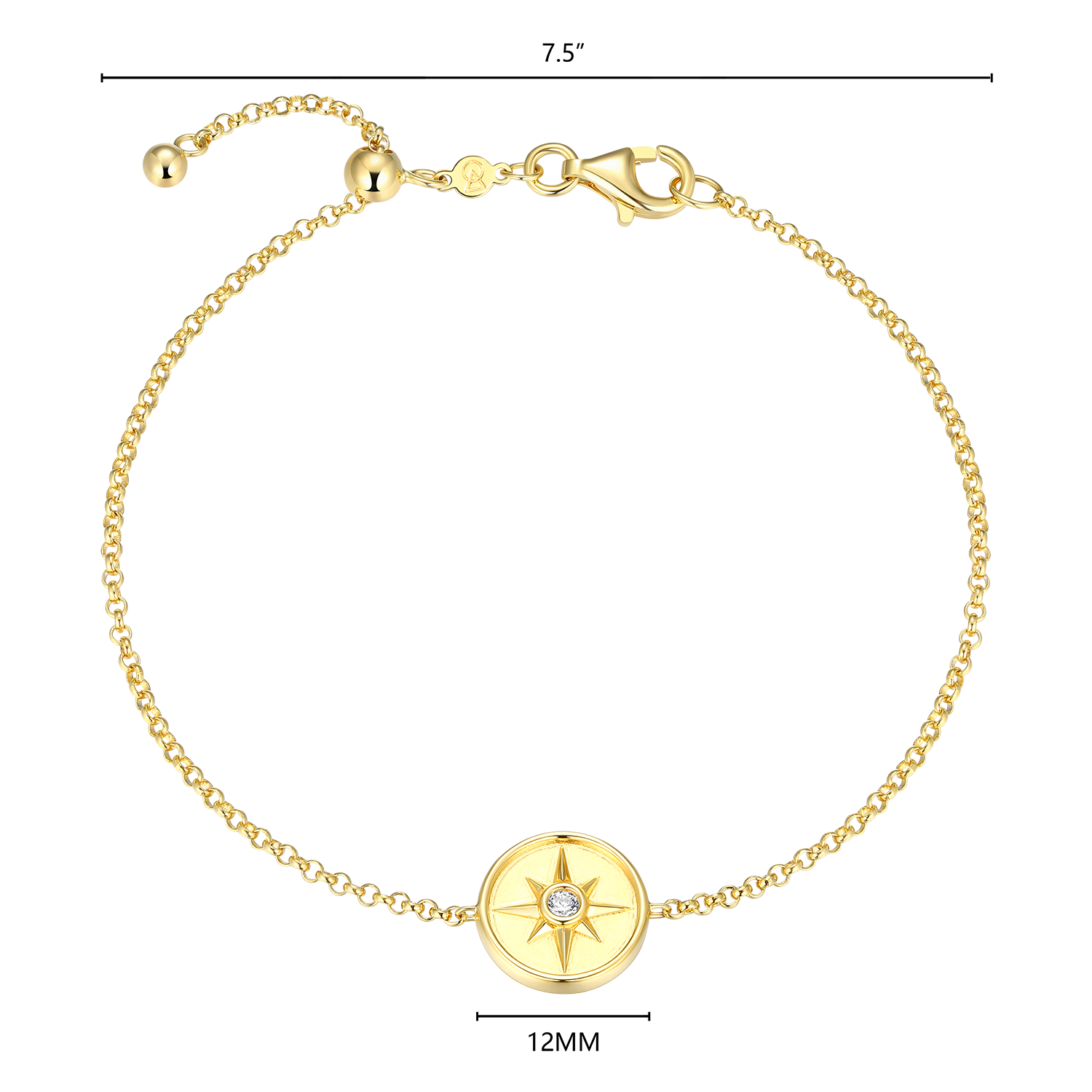 North Star Medallion Lab-Created Diamond Bolo Bracelet in 14K Yellow Gold-Plated Sterling Silver | M by Monte Luna