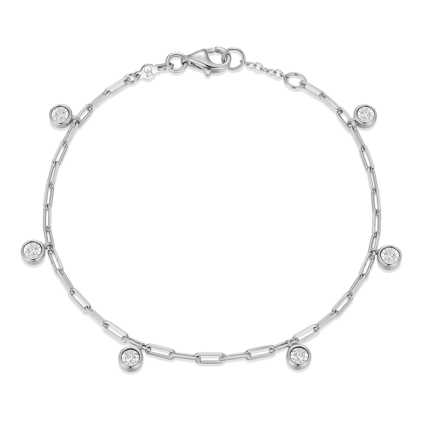 Dangle Station Lab-Created Diamond Mini Paperclip Bracelet in Rhodium-Plated Sterling Silver | M by Monte Luna