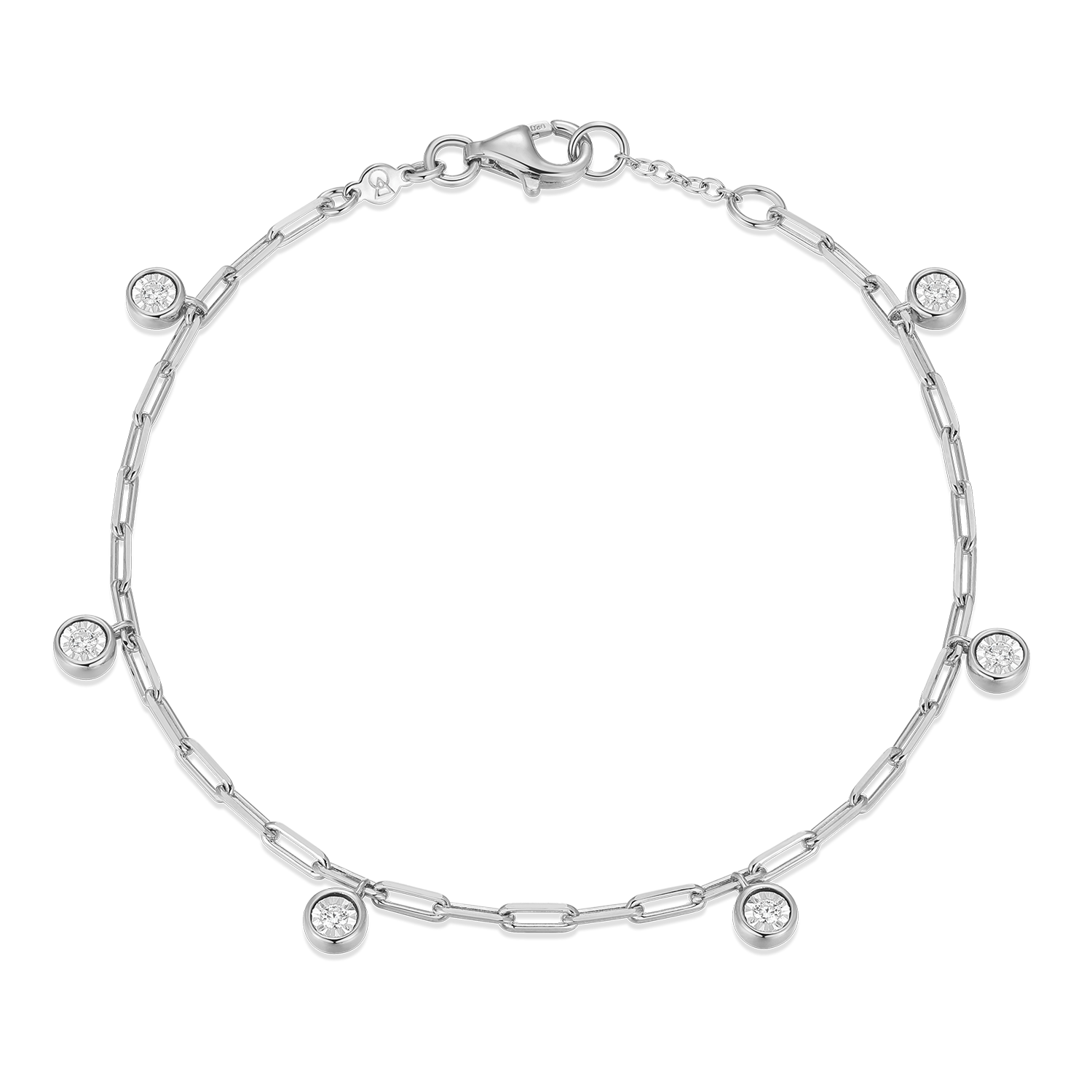 Dangle Station Lab-Created Diamond Mini Paperclip Bracelet in Rhodium-Plated Sterling Silver | M by Monte Luna