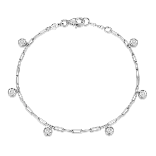 Dangle Station Lab-Created Diamond Mini Paperclip Bracelet in Rhodium-Plated Sterling Silver | M by Monte Luna