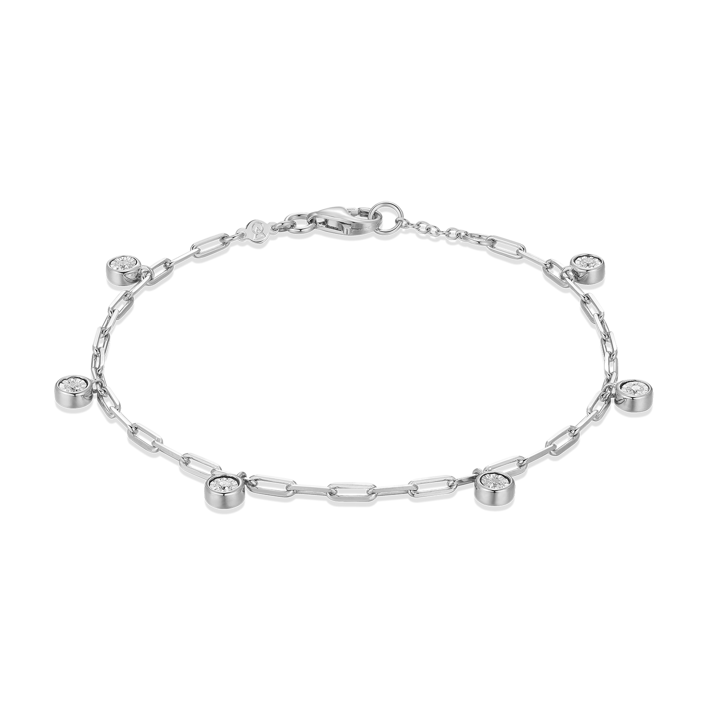 Dangle Station Lab-Created Diamond Mini Paperclip Bracelet in Rhodium-Plated Sterling Silver | M by Monte Luna