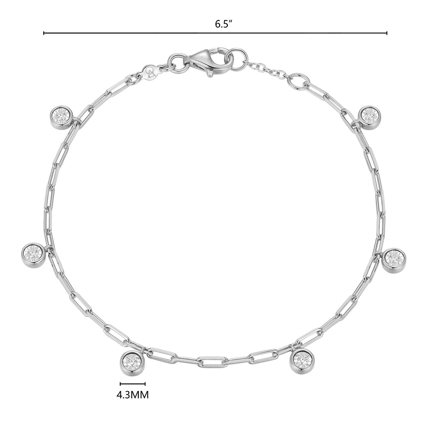 Dangle Station Lab-Created Diamond Mini Paperclip Bracelet in Rhodium-Plated Sterling Silver | M by Monte Luna