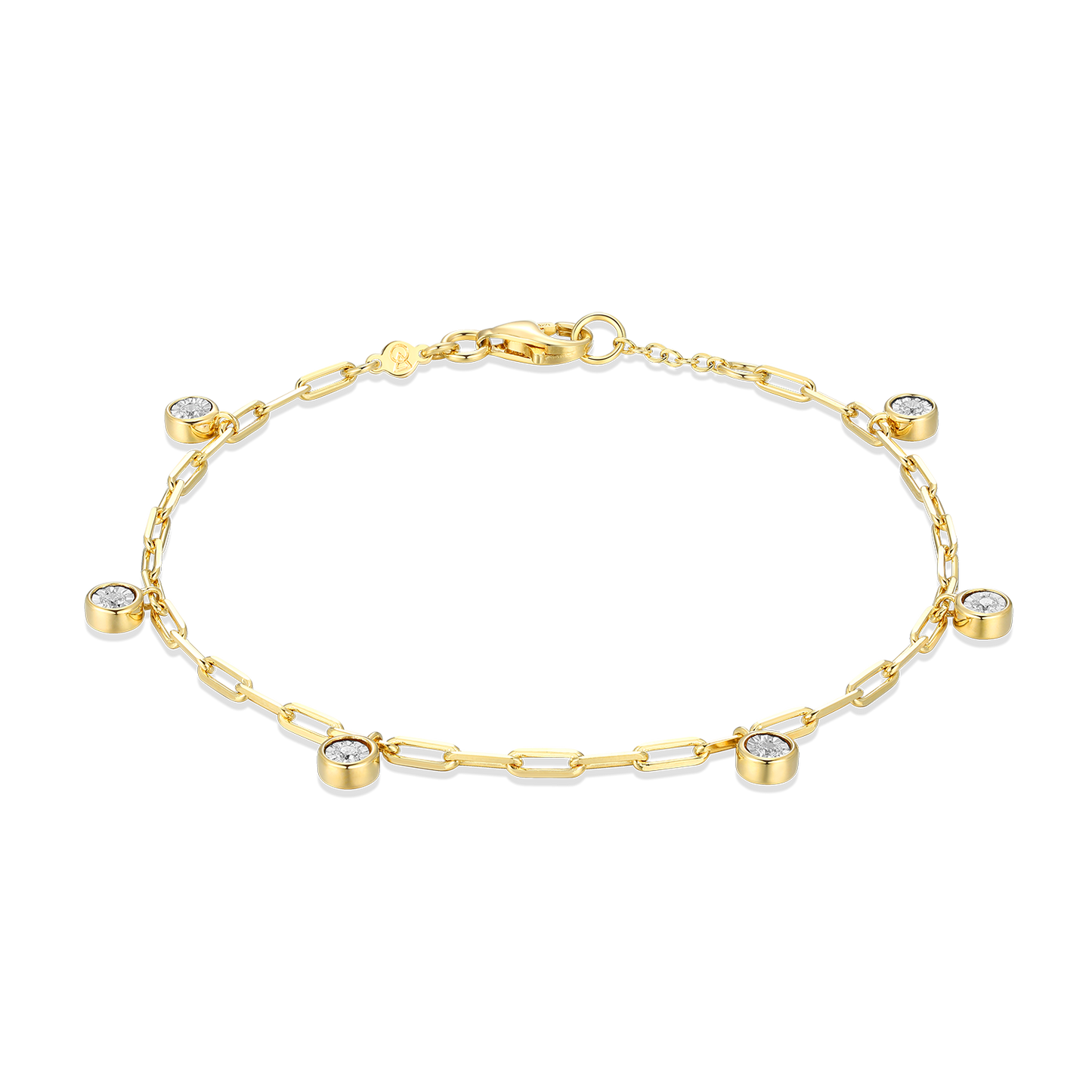 Dangle Station Lab-Created Diamond Mini Paperclip Bracelet in 14K Yellow Gold-Plated Sterling Silver | M by Monte Luna