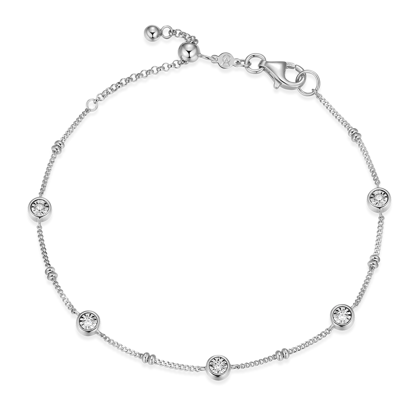 Bezel Station Lab-Created Diamond Beaded Bolo Bracelet in Rhodium-Plated Sterling Silver | M by Monte Luna