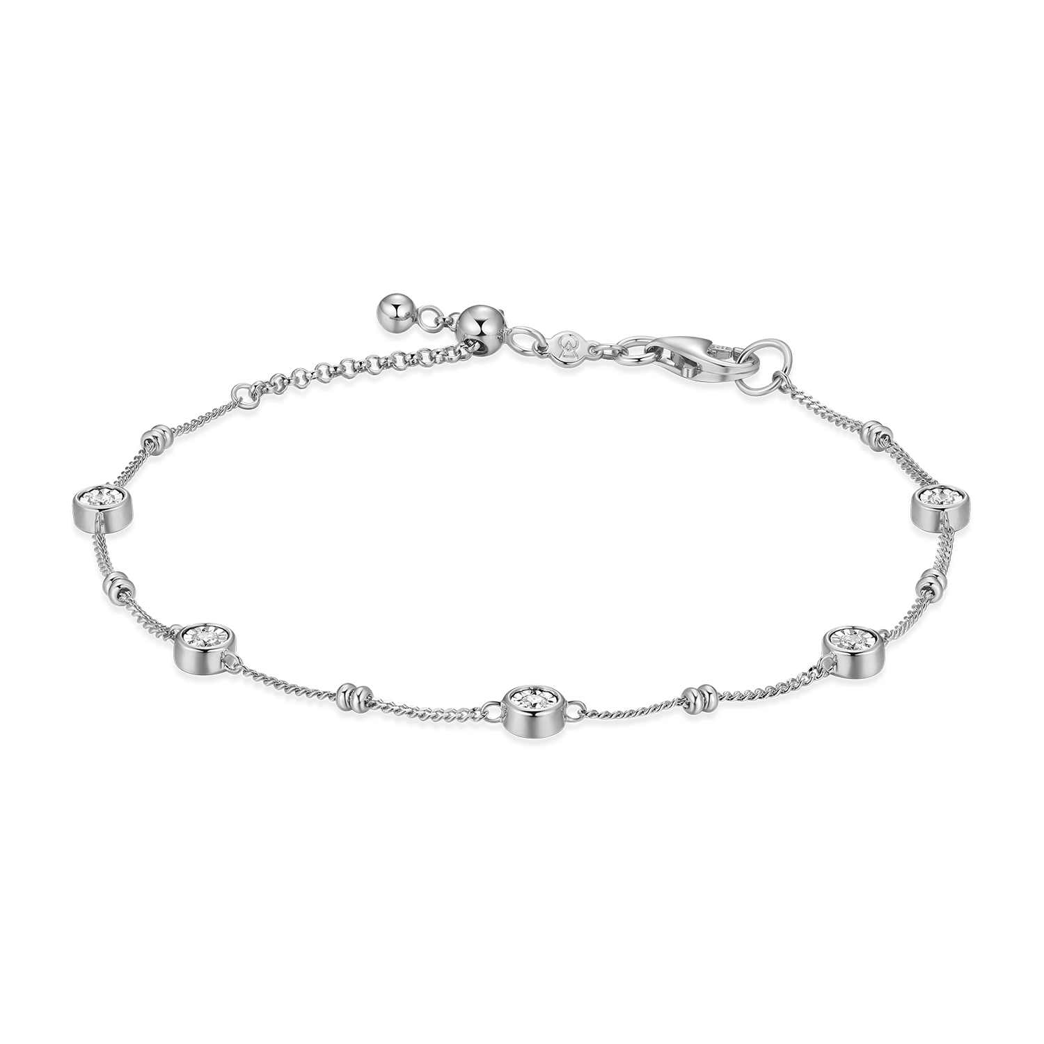 Bezel Station Lab-Created Diamond Beaded Bolo Bracelet in Rhodium-Plated Sterling Silver | M by Monte Luna